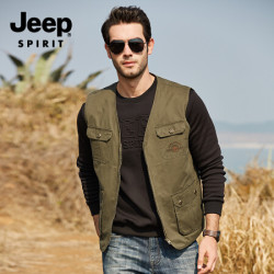 吉普 JEEP 马甲男春秋季男士休闲纯棉户外钓鱼摄影多口袋背心中年男外套马夹ZGQ2805 军绿 2XL *3件