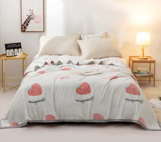 多喜爱毛毯法兰绒毯冬季珊瑚绒毯保暖绒床单午睡毯单人草莓哈尼Y