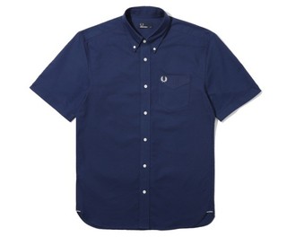 FRED PERRY 佛莱德·派瑞 Logo刺绣饰口袋衬衫 (藏青、S)