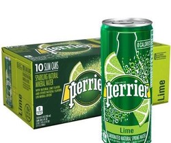 巴黎水（Perrier）天然气泡矿泉水（青柠味）250ml*30罐/箱 进口饮用水 法国进口