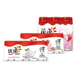 法国yoplait优诺酸奶优丝低温酸牛奶法式发酵乳原味草莓6杯 3瓶