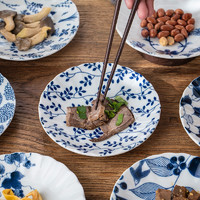 处暑上新 日式简约青花复古家用陶瓷酱料碟寿司盘6.0英寸小吃盘