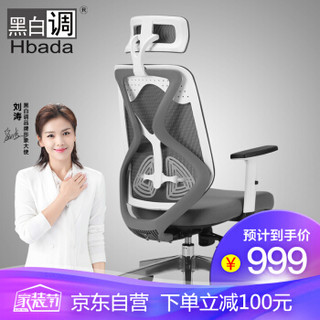 Hbada/黑白调HDNY140WM蝶翼双腰托工学电脑椅