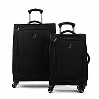 Travelpro TourGo 20 英寸和 25 英寸软边拉杆行李箱套装，黑色