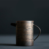 海洲窑 粗陶黑釉手工月系茶壶 鎏金黑月系茶壶