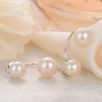 QianXing 千星珠宝 S925银镶白色淡水珍珠耳钉耳环