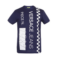 VERSACE JEANS 范思哲 奢侈品 男士深蓝色棉质LOGO图案圆领短袖T恤 B3GTB74B 36590 221 XL码