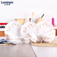 Luminarc 乐美雅  白玉玻璃餐具套装  罗曼红餐具10头礼盒装