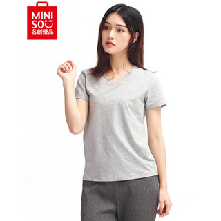 名创优品（MINISO）2019夏季新款 百搭纯色白色 修身打底 精棉女装V领短袖T恤 黑色 XL