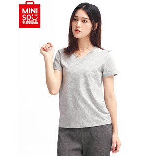 名创优品（MINISO）2019夏季新款 百搭纯色白色 修身打底 精棉女装V领短袖T恤 黑色 M