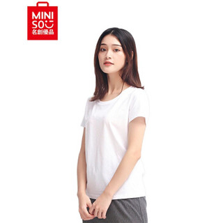 名创优品（MINISO）2019夏季新款 百搭纯色白色 修身打底 精棉女装V领短袖T恤 黑色 M