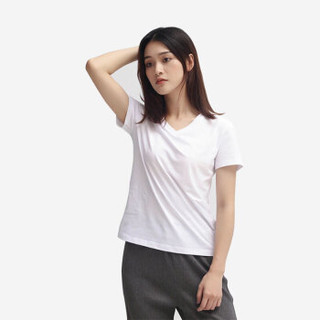 名创优品（MINISO）2019夏季新款 百搭纯色白色 修身打底 精棉女装V领短袖T恤 白色 XL