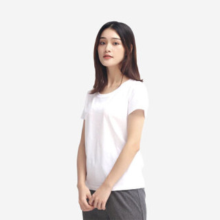 名创优品（MINISO）2019夏季新款 百搭纯色白色 修身打底 精棉女装V领短袖T恤 圆领白色 XL