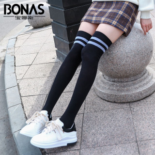 BONAS/宝娜斯 小腿袜长筒袜子女黑色过膝袜秋冬街头ins潮日系jk高筒中筒袜薄款