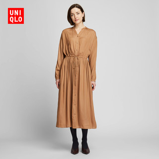 优衣库 UNIQLO 女士V领衬衫式长连衣裙 423265