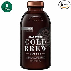 Starbucks Cold Brew Coffee, Black Unsweetened, 11 oz Glass Bottles, 6 Count