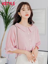 HSTYLE 韩都衣舍 GW10339 女士喇叭袖条纹衬衫