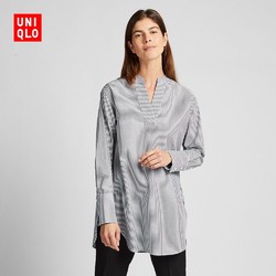 女装 优质长绒棉V领条纹长衬衫(长袖) 421517 优衣库UNIQLO