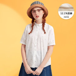 美特斯邦威短袖衬衫女含亚麻半袖衫韩版百搭夏装新款商场款