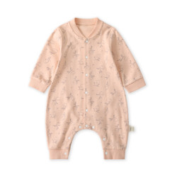 pureborn新生婴儿连体衣服男女宝宝可爱纯棉秋装婴童长袖哈衣爬服 枝头上的小鸟橡皮粉 9-12个月