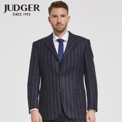 庄吉JUDGER西服套装男 羊毛条纹西装套装 三粒扣中年西服两件套