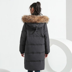 千仞岗2019新款羽绒服女韩版加厚冬长款过膝大毛领廓形外套