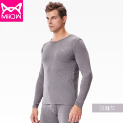 猫人miiow保暖内衣男贴身舒适内衣秋冬保暖内衣秋衣秋裤修身时尚内衣套装 浅麻灰 XL *2件