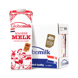 3.7g蛋白质荷兰原装进口 荷高(Globemilk)脱脂纯牛奶1L*6盒 *2件