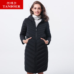 坦博尔冬季新品潮流修身显瘦中长款羽绒服女外套