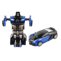 儿童玩具车一键碰撞变形玩具车宝宝男孩惯性车模型变形机器人汽车人 蓝色 布加迪