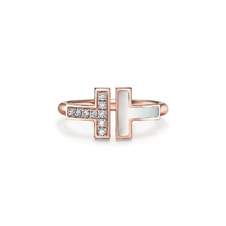 Tiffany&Co. 蒂芙尼 T系列 18K 玫瑰金镶嵌珍珠母贝和钻石方形戒指