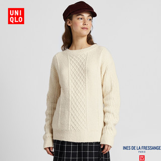 UNIQLO 优衣库 422608 女装 圆领针织衫(长袖) 乳白色 L