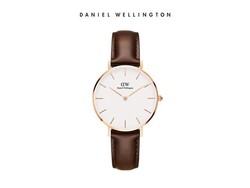 丹尼尔·惠灵顿 (Daniel Wellington) 蛋壳白32mm表盘 玫瑰金色表圈 深棕色皮革表带 女士石英时尚腕表 DW00100171