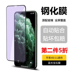 磐镭iPhone11ProMax钢化膜镜头膜全屏覆盖苹果X膜XR抗蓝光XSMax防指纹保护膜 *2件