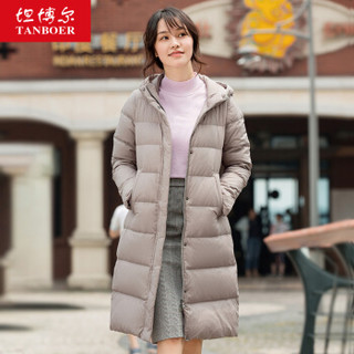 坦博尔2019新款羽绒服女中长款连帽90%鸭绒时尚女士外套TD19158 黛银灰 160/84A+凑单品