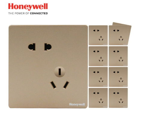 honeywell霍尼韦尔开关插座境尚金斜五孔插座10只