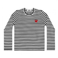 日本潮牌 川久保玲 CDG PLAY 条纹  三色 红心  男女同款 长袖T恤T164 黑白条纹 XL