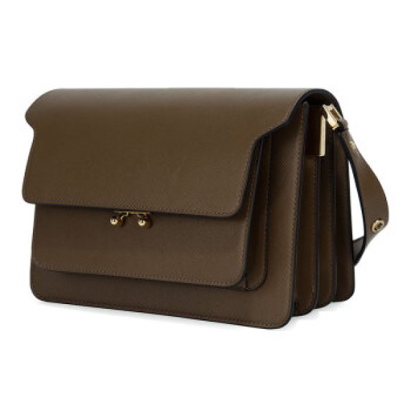 商品marni trunk zm28n 风琴包十字纹单肩斜挎包 土棕褐色