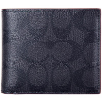 COACH 蔻驰 奢侈品 欧美时尚男士黑灰色人造革短款钱包钱夹