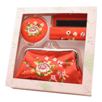 刺绣花镜子口红盒零钱包套装 特色礼物送老外出国中国风商务礼品