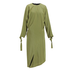 设计师品牌 LUCIEN WANG 芥绿印花分割设计真丝连衣裙 芥绿色 S