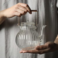海洲窑 菊瓣耐热玻璃煮茶壶   玻璃菊瓣壶