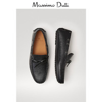 预售 Massimo Dutti 男鞋 黑色皮革结饰乐福鞋男士休闲舒适鞋子 16300022800