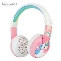 BuddyPhones Wave 运动防水儿童耳机头戴式无线蓝牙 带麦克风话筒 护耳可爱卡通耳麦 学生网课学习用 粉色