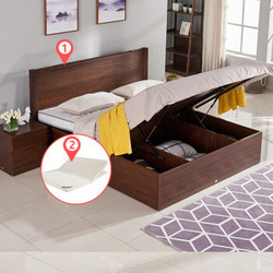 1日0点：天坛家具 床 实木床 现代中式双人储物高箱床1.8米1.5米板式床卧室 榆木板木结合 150*200cm高箱床+折叠棕垫*1
