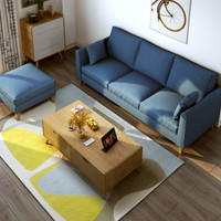 贝坦达 沙发 布艺沙发小户型组合现代简约单双三人整装客厅店铺北欧沙发 蓝+青 2.1m三人位（海绵款）+脚踏