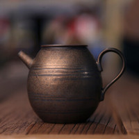 海洲窑 粗陶鎏金黑破晓茶壶