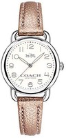 COACH 女式 Delancey 28 毫米皮革表带手表银色/金属玫瑰色金色手表