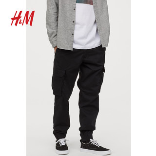 H&M  0814695 男装休闲版型工装长裤 黑色 L
