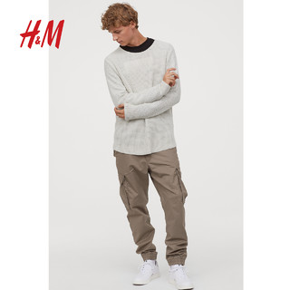 H&M  0814695 男装休闲版型工装长裤 黑色 L